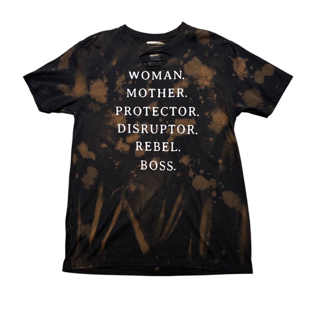 Ladies Bleach Dyed Shirt Sleeve Graphic T-shirt Size Large Distressed